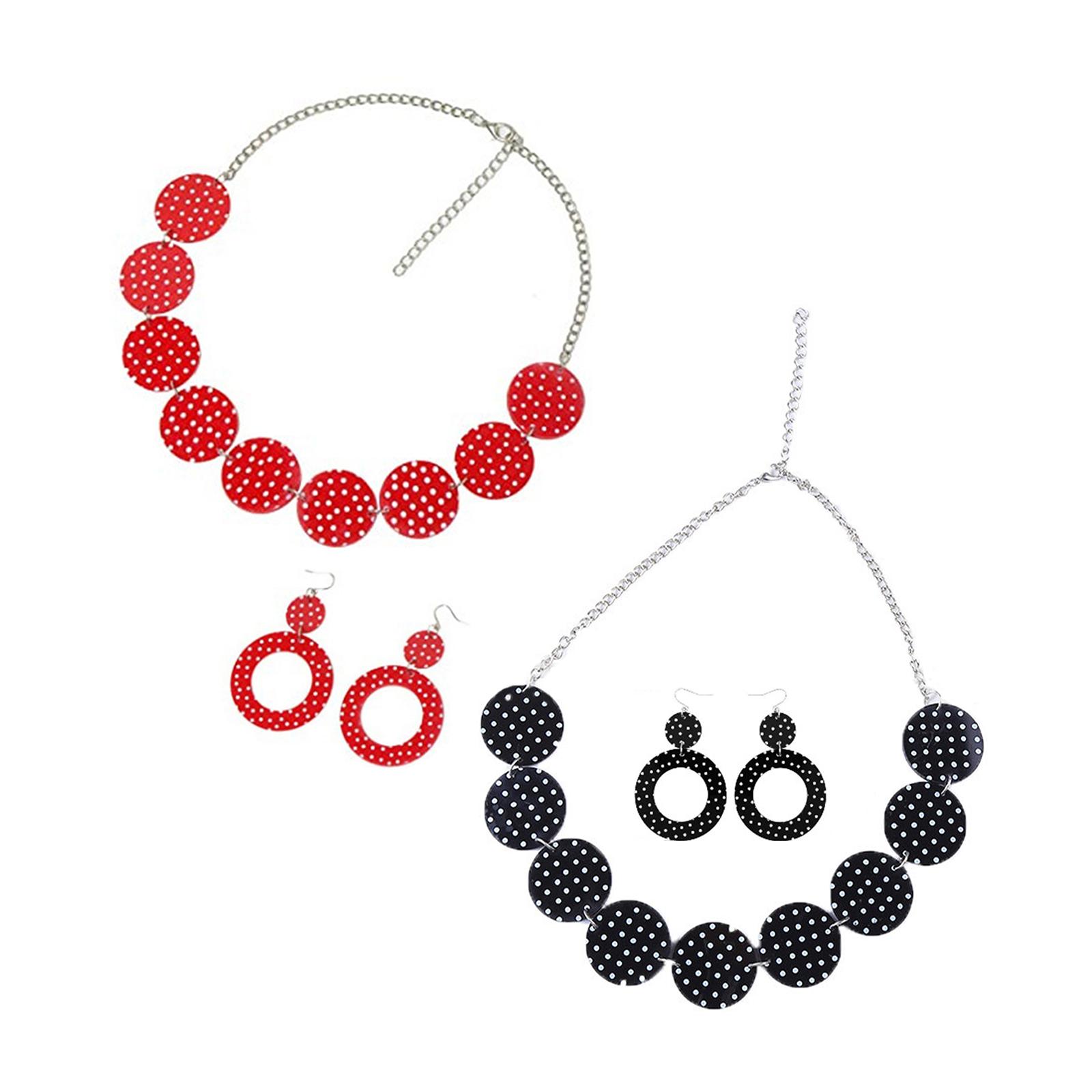 Magnetic Clasp Cosplay - 50'S Design Earrings and Necklace Set